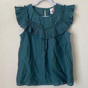 So Me Teal Ruffle Accent Blouse